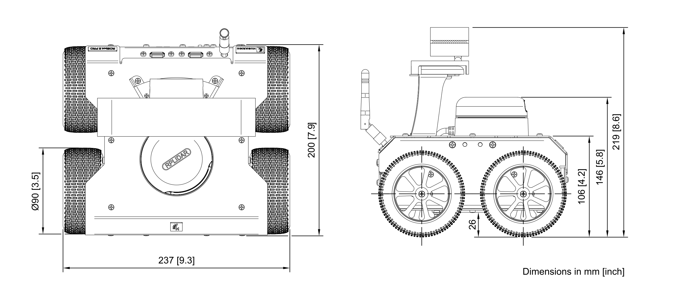 ROSbot 2 PRO dimensions