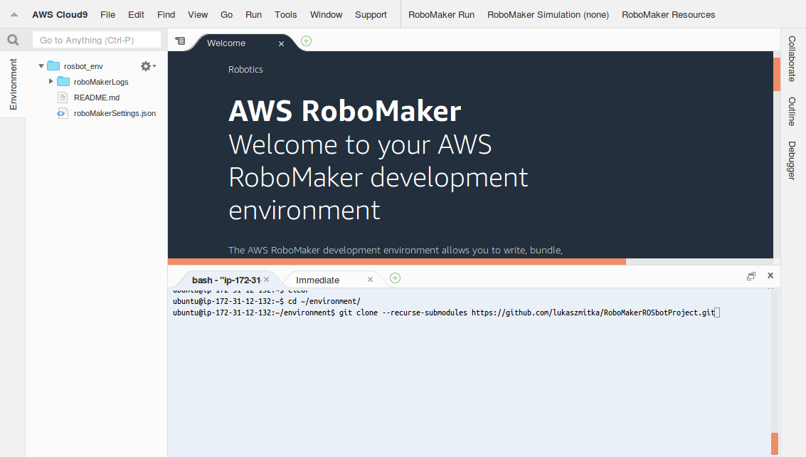 RoboMaker open IDE