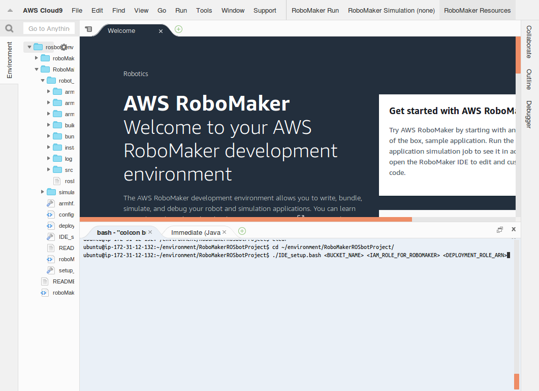 RoboMaker open IDE