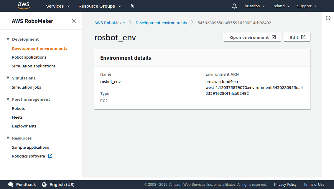 RoboMaker open IDE