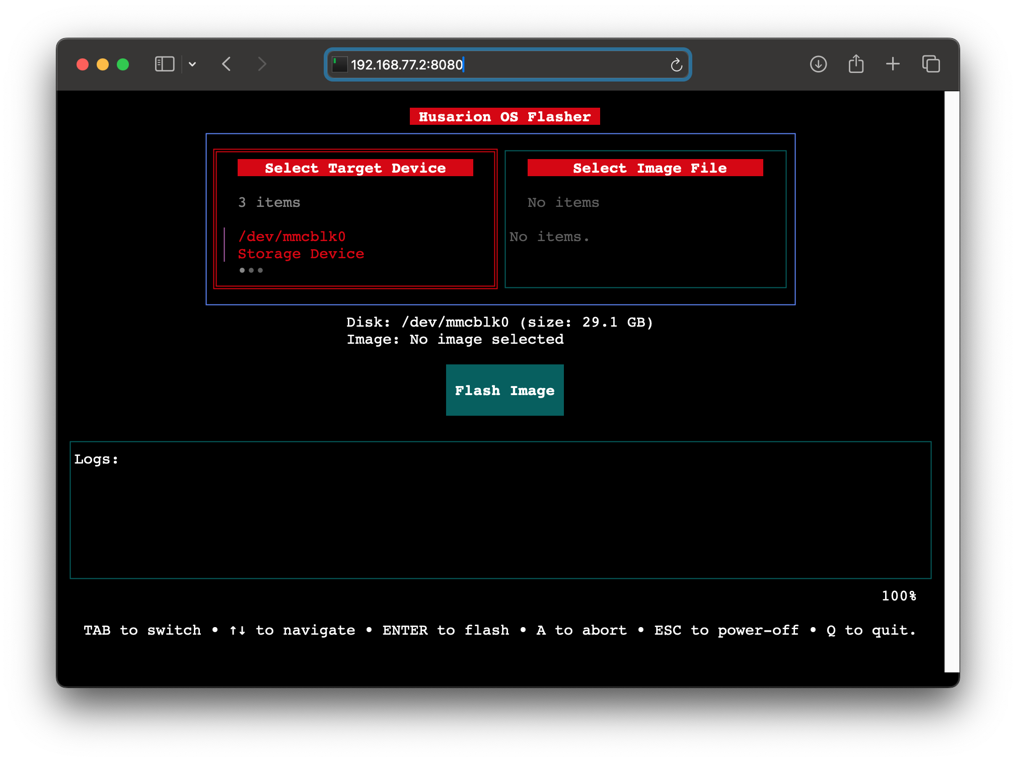 HOFI web user interface after 1st boot