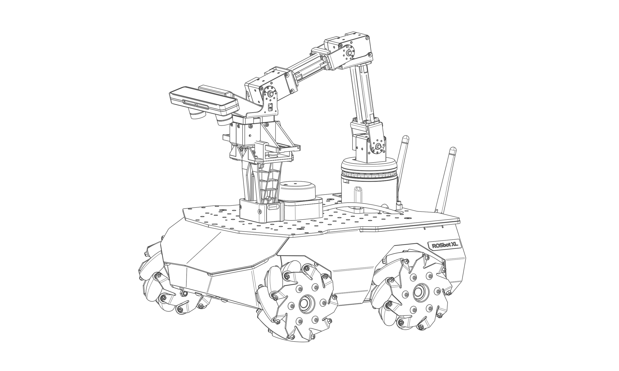 Fully assembled ROSbot XL with the manipulator and camera